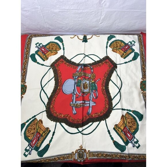 Women's Square Scarf RED MULTI COLOR CHAINS equestrian - Picture 2 of 5